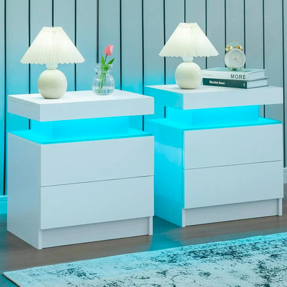 Nightstand Set of 2 LED Nightstand with 2 Drawer, Bedside Table, Customized.