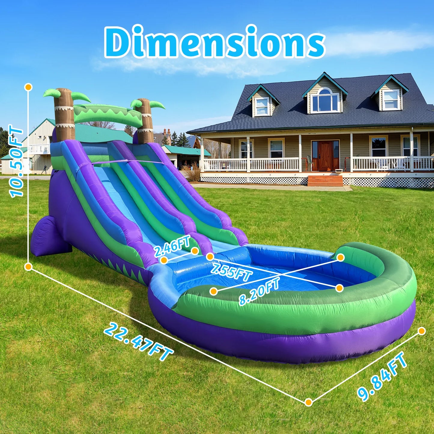 20FT Ultra Climber Kids Inflatable Water Slide Park Heavy Duty for Outdoor Fun with Two Slides & Splash Pool