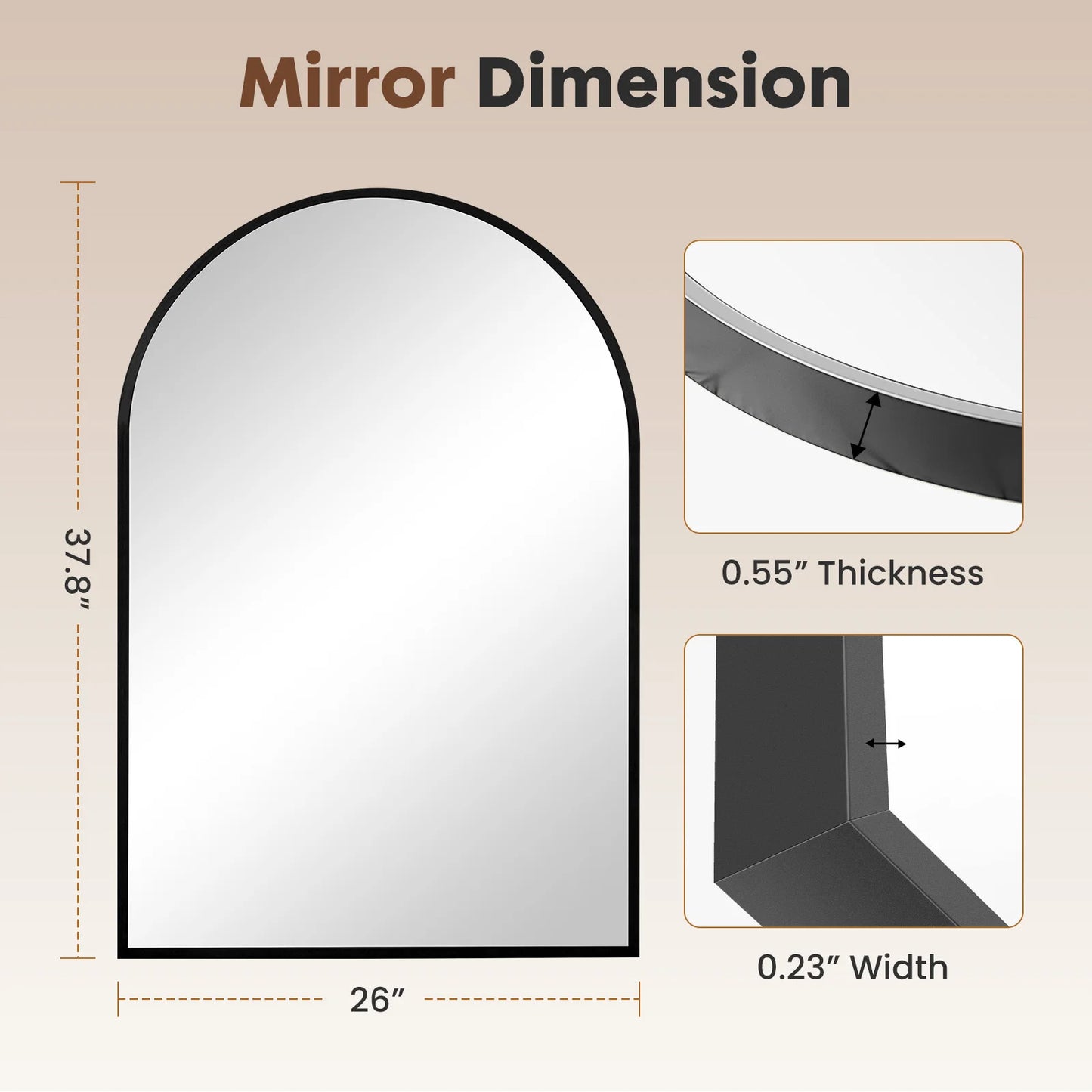 JHK 26"x38" Arched Metal Framed Bathroom Mirrors for Wall  Hanging and Bedroom Entryway
