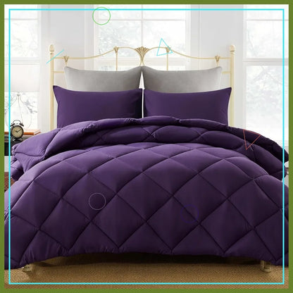 Lightweight California King Comforter Set with 2 Pillow Shams - 3 Pieces, Quilted Down in Purple