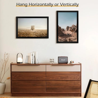 16x24 Solid Wood Black Frame with Tempered Glass for Wall Display.