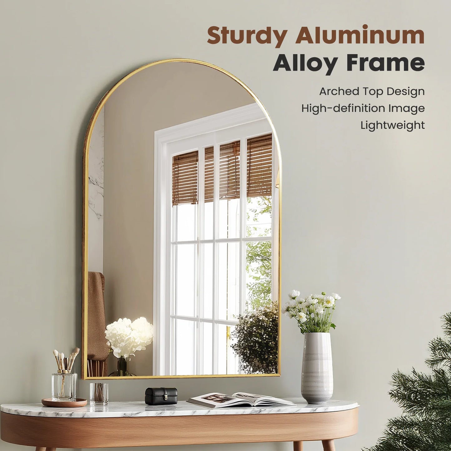 JHK 26"x38" Arched Metal Framed Bathroom Mirrors for Wall  Hanging and Bedroom Entryway