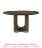 Modern Brown Finish 7-Piece Dining Set with Round Table and 6 Beige Upholstered Side Chairs.