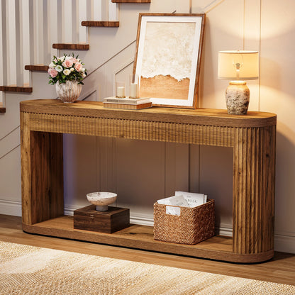 63" Fluted Console Table for Entryway, Narrow Sofa Table Behind Couch