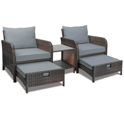 Balcony Furniture 5 Piece Patio Conversation Set, PE Wicker Rattan Outdoor Lounge Chairs.