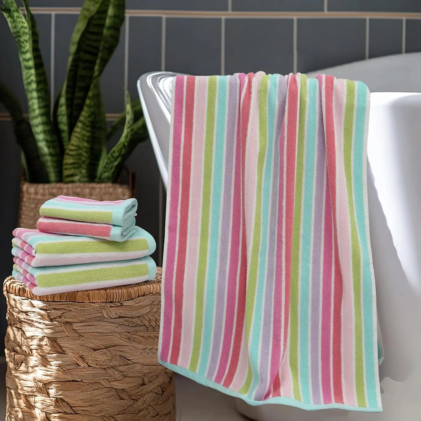 6-Piece Kids Towel Set: 2 Bath, 2 Hand, 2 Washcloths - 100% Cotton, Soft.
