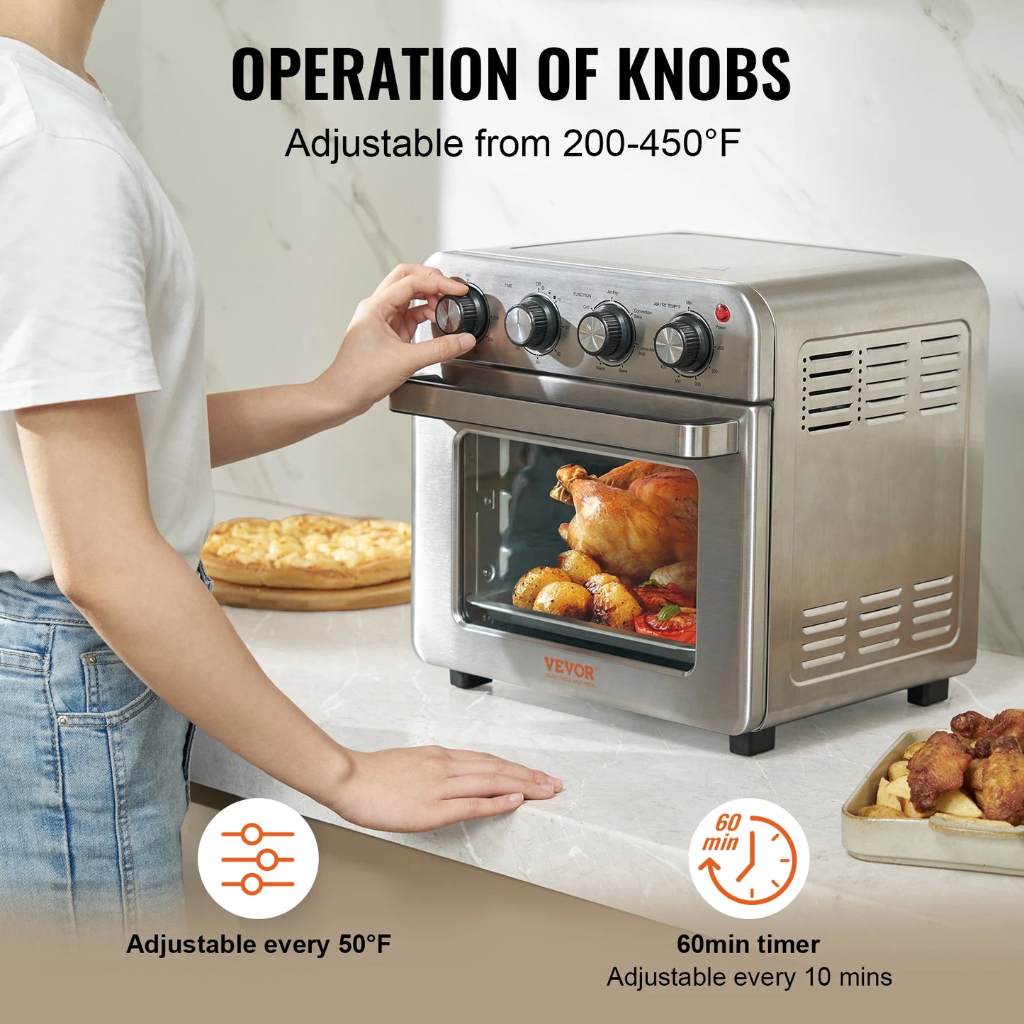 SucceBuy 18L 1700W Air Fryer Toaster Oven Stainless Steel Toaster Ovens Countertop Combo.