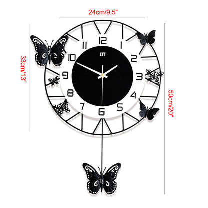 20inch Large Round Butterfly Wall-mounted Clock Creative Iron Craft Modern Metal Quartz Clock.