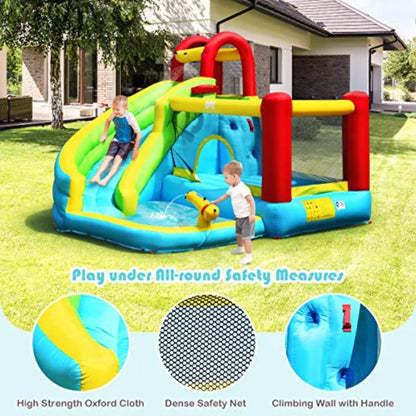Inflatable Water Slide Bounce House with Splash Pool Climbing Wall for Backyard.
