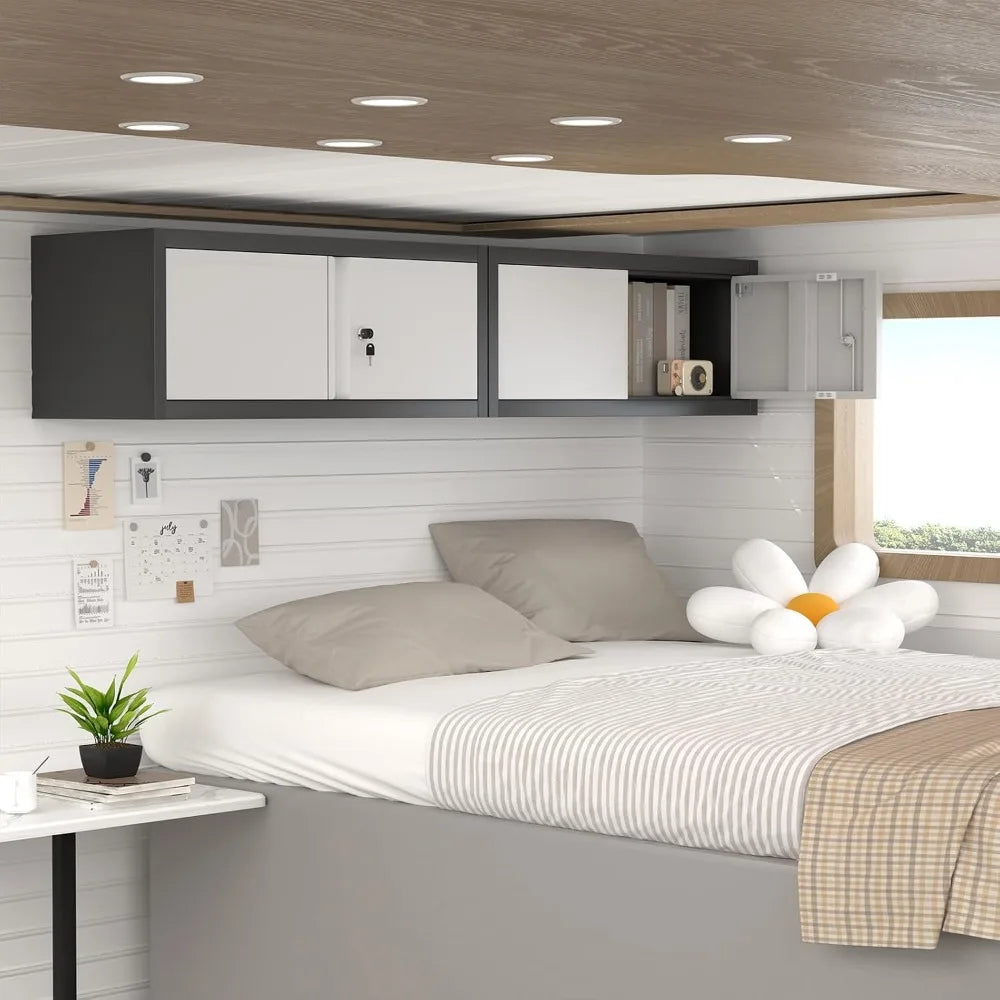 Metal Locking Cabinet, 12.8" H Garage Cabinet Wall Mount, Steel Storage with Doors and Shelves, Floating.