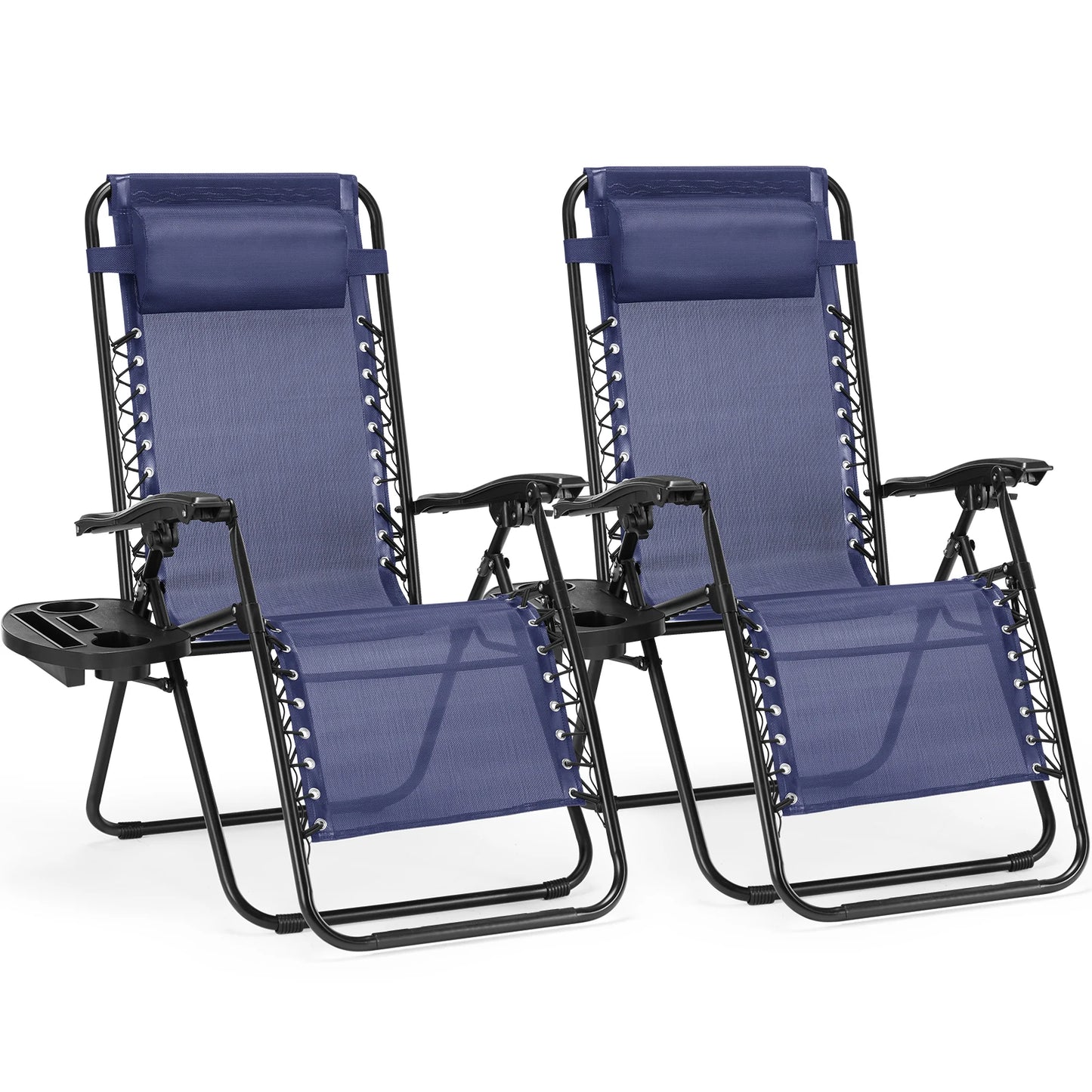 Zero Gravity Set of 2 Portable Recliner, Patio Outdoor Lounge Chair with Cup Holder, Adjustable Pillow.
