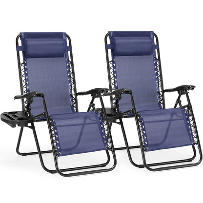 Zero Gravity Set of 2 Portable Recliner, Patio Outdoor Lounge Chair with Cup Holder, Adjustable Pillow.
