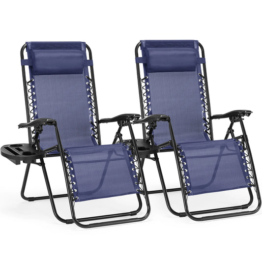 Zero Gravity Set of 2 Portable Recliner, Patio Outdoor Lounge Chair with Cup Holder, Adjustable Pillow.