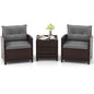 3 Pieces Patio Furniture Set, PE Rattan Wicker Outdoor Sofa Set w/Washable Cushion and Tempered Glass.