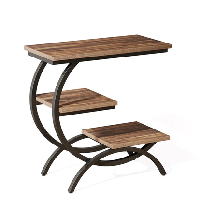 Tribesigns C-Shaped End Table, Industrial 3-Tier Small Table, Wood Bedside Table, with Storage Shelves.
