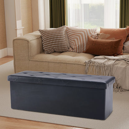 Leather Folding Ottoman Storage Footstool Toy Box Bedroom Bench.