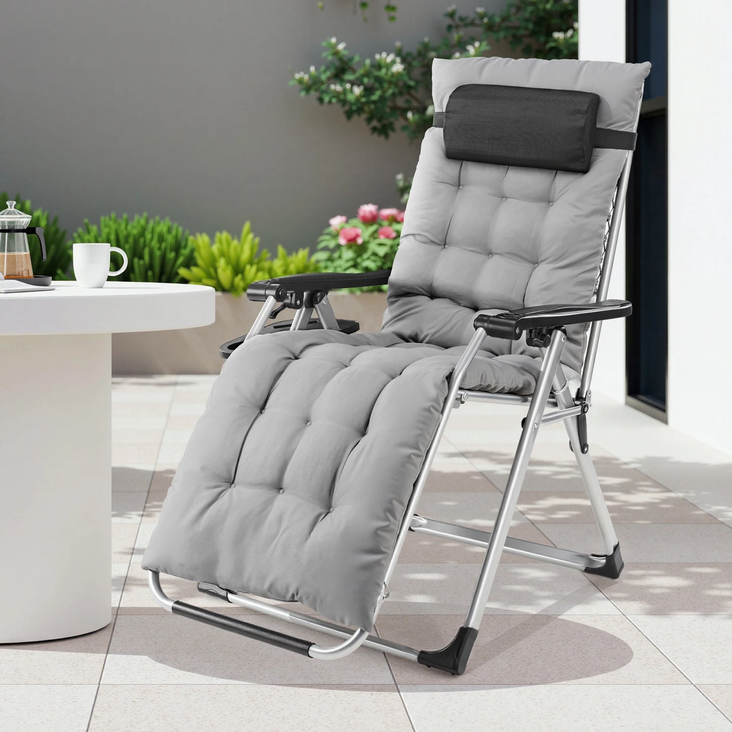 Zero Gravity Recliner Patio Lounge Chair Folding Portable with Cup Holder, Removable Cushion.