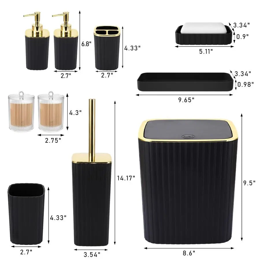 Accessories Set Gorgeous Black Bathroom Set, 10PC Bathroom Accessory Set.
