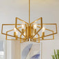 8-Light Geometric Chandelier Adjustable Height Metal Pendant Light with Black Frame & Golden Accents.