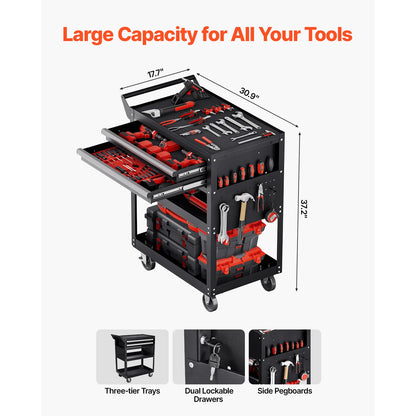 5-Tier Tool Chest 2-Drawer Rolling Tool Work Cart with Locking & Pegboard Tools Storage Organizer.