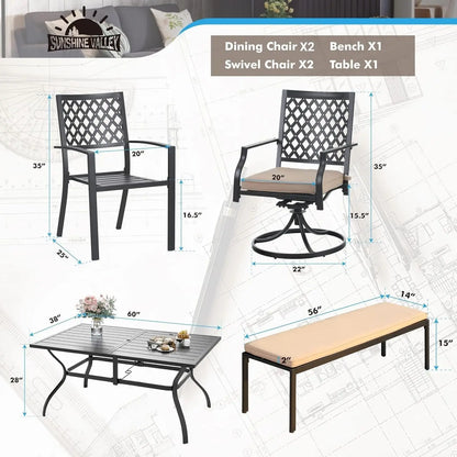 Patio Dining Set for Outdoor Table and Chairs Set with Umbrella Hole, 2 Leg Chairs,