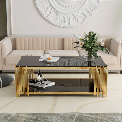 Stainless Steel Rectangle Glass Coffee Table for Living Room.