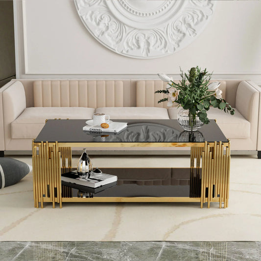 Stainless Steel Rectangle Glass Coffee Table for Living Room.