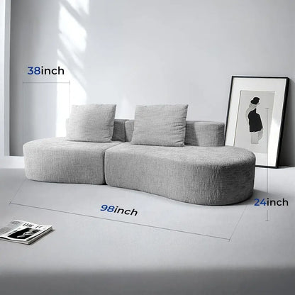Curved Sofa with Modern Design, Light Grey, 4-Seat Living Room Set- 2 Pillows.