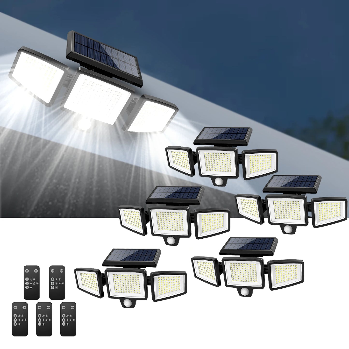 Outdoor Waterproof Solar Light with Motion Sensor 3-Head Security Light for Porches Garages Yard Entrances
