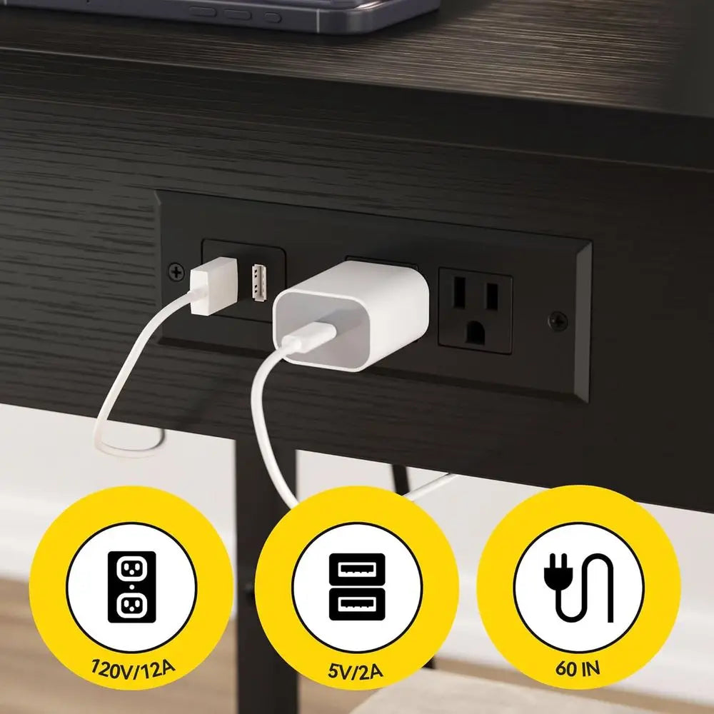 Side Table with Charging Station & USB Port, Set of 2, Small End Table Nightstands for Bedroom, Living Room.