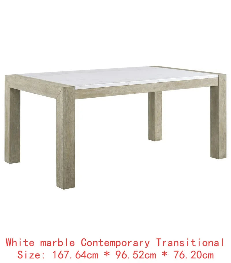 Contemporary 7pc Dining Set with White Faux Marble Rectangular Table and Full Back Upholstered Chairs.