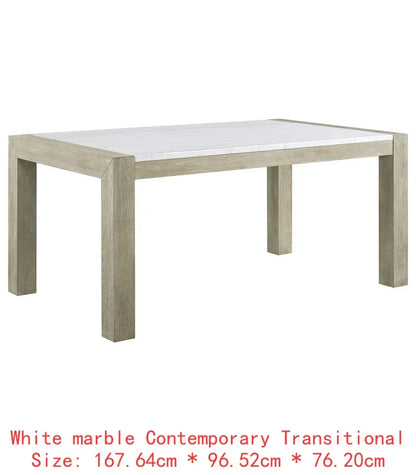 Contemporary 7pc Dining Set with White Faux Marble Rectangular Table and Full Back Upholstered Chairs.