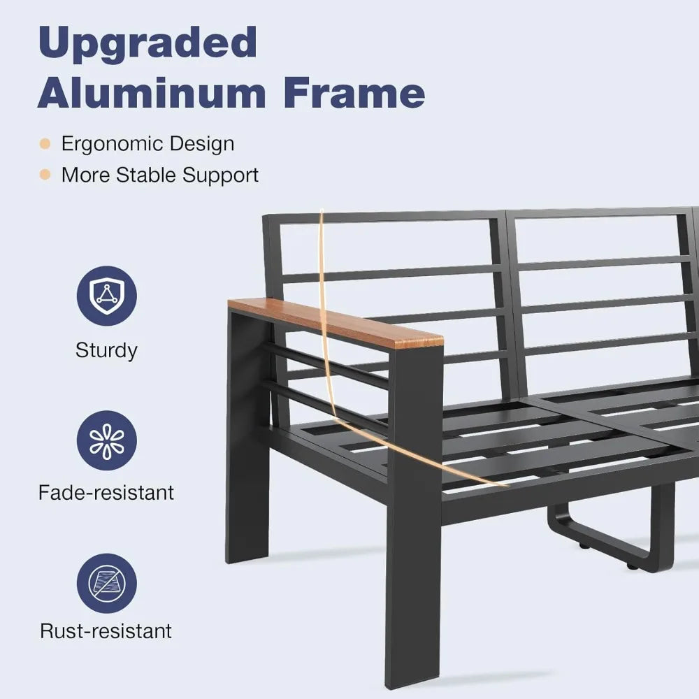 Aluminum Patio Furniture Set 7 Seats, Oversized Outdoor Sectional with Washable Thick Cushions, Waterproof.