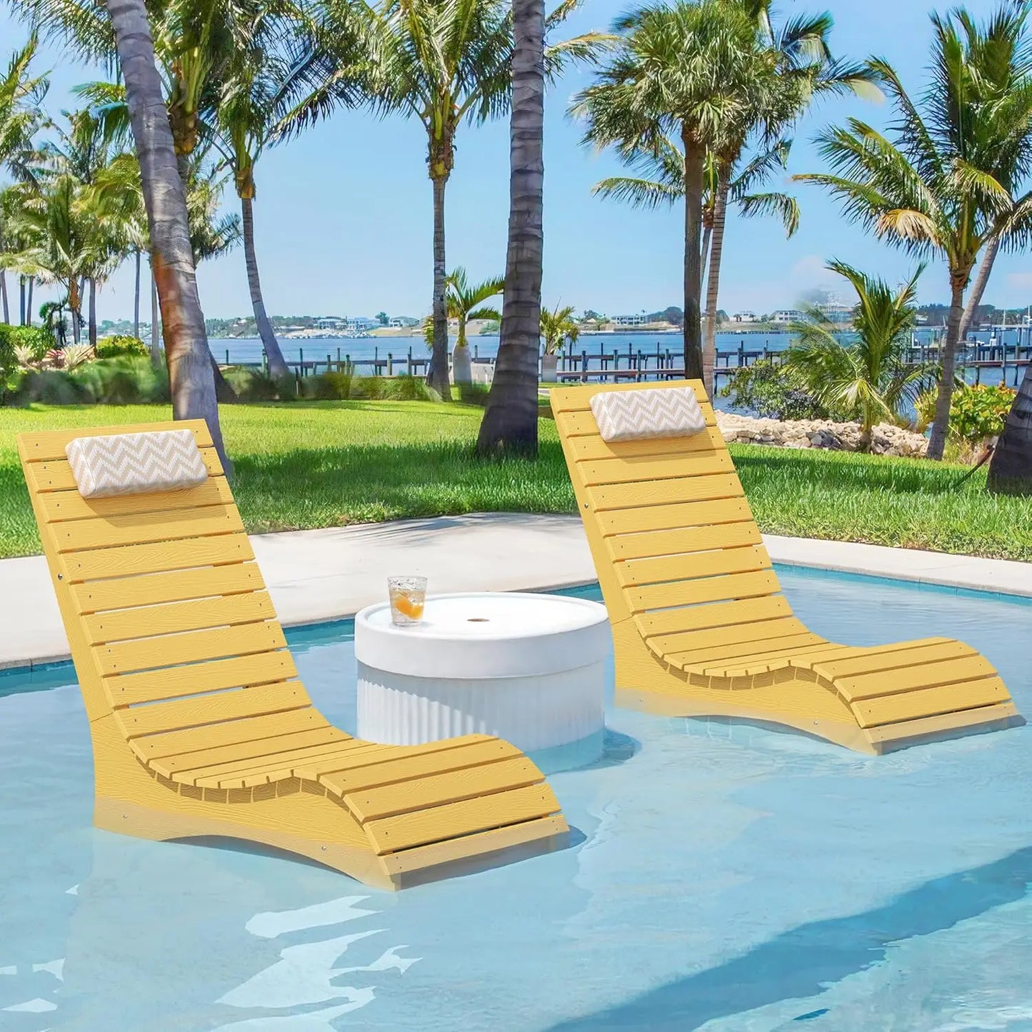 Pool Lounge Chairs Set of 2, Pool Lounge Chairs up to 10-Inches of Water, with Headrest.