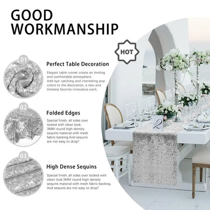 Packs 12 x 72 inches Silver Sequin Table Glitter Runner.