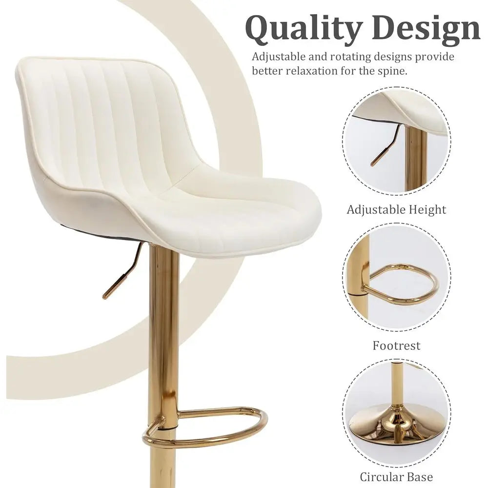 Set of 6 Modern Velvet Swivel Bar Stools, Adjustable Counter Height with Chrome Base, Golden Legs.