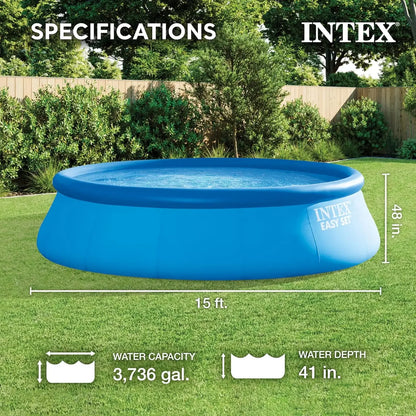 Inflatable Swimming Pool Set: 15ft x 48in – Includes 1000 GPH Cartridge Filter Pump – Removable Ladder.