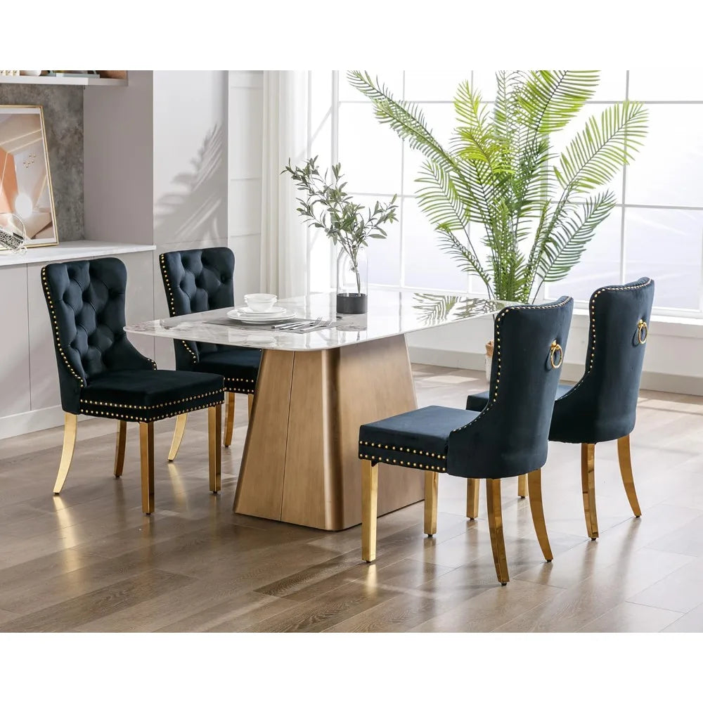Velvet Dining Chairs Set of 4, Upholstered High-end Tufted Dining Chair with Nail head Back.