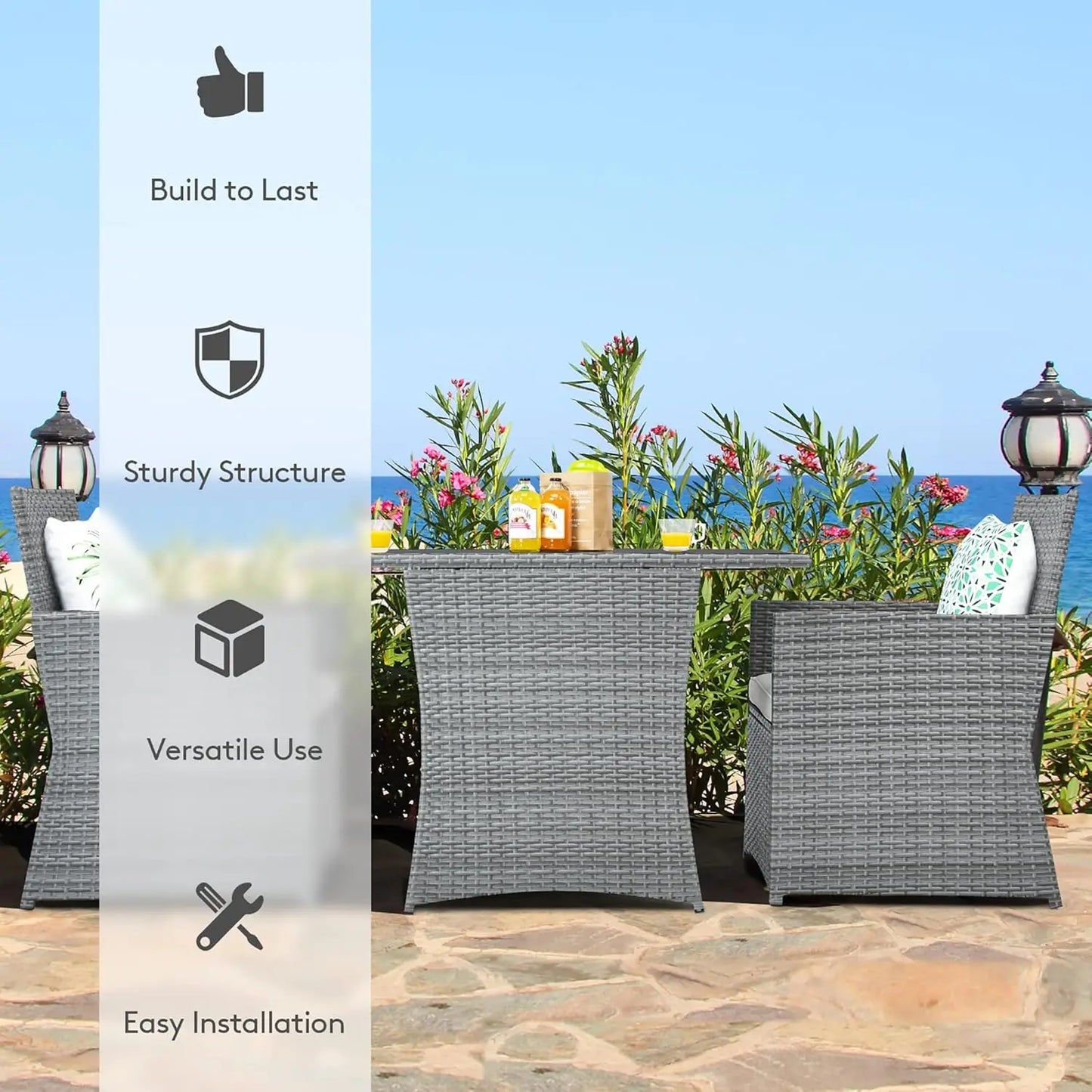 3 Pieces Patio Rattan Furniture Set, Outdoor Wicker Conversation Set.