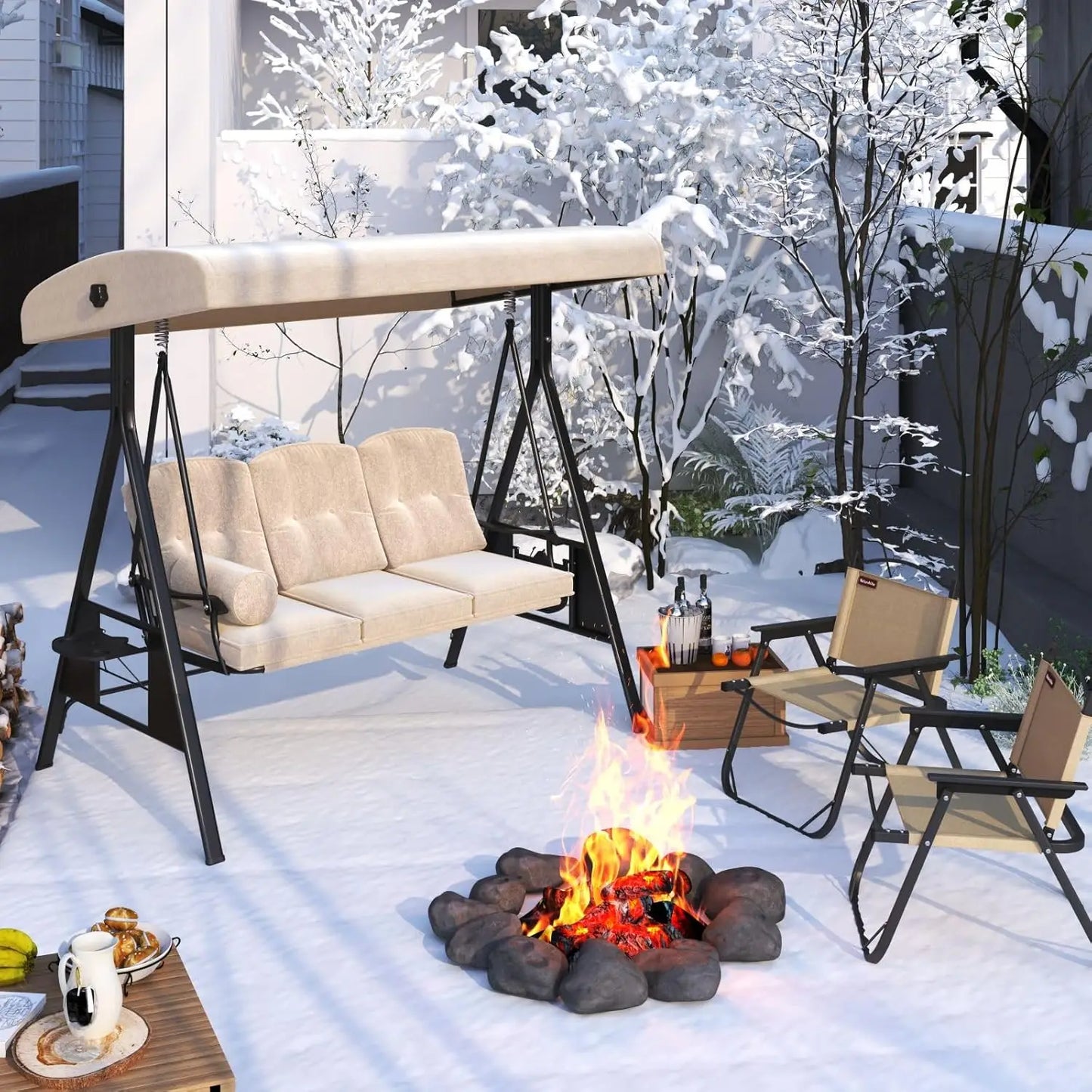 3-Seat Outdoor Porch Swing with Adjustable Canopy Removable, Adult Outdoor Swings for Porch.