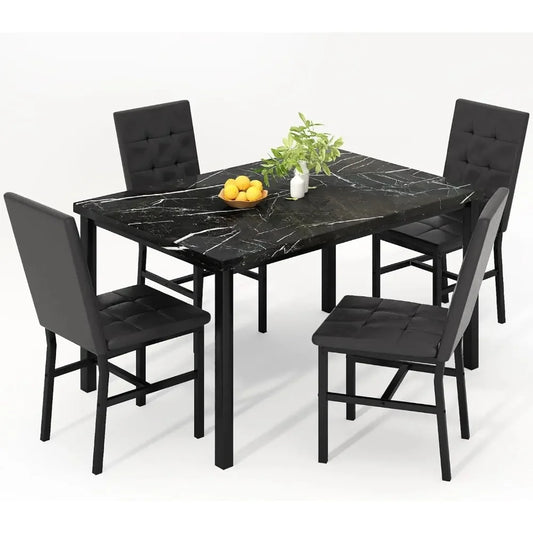 Dining Room Table Set 5 Piece Set Marble Dining Table 4 Chair Table Set for Kitchen.