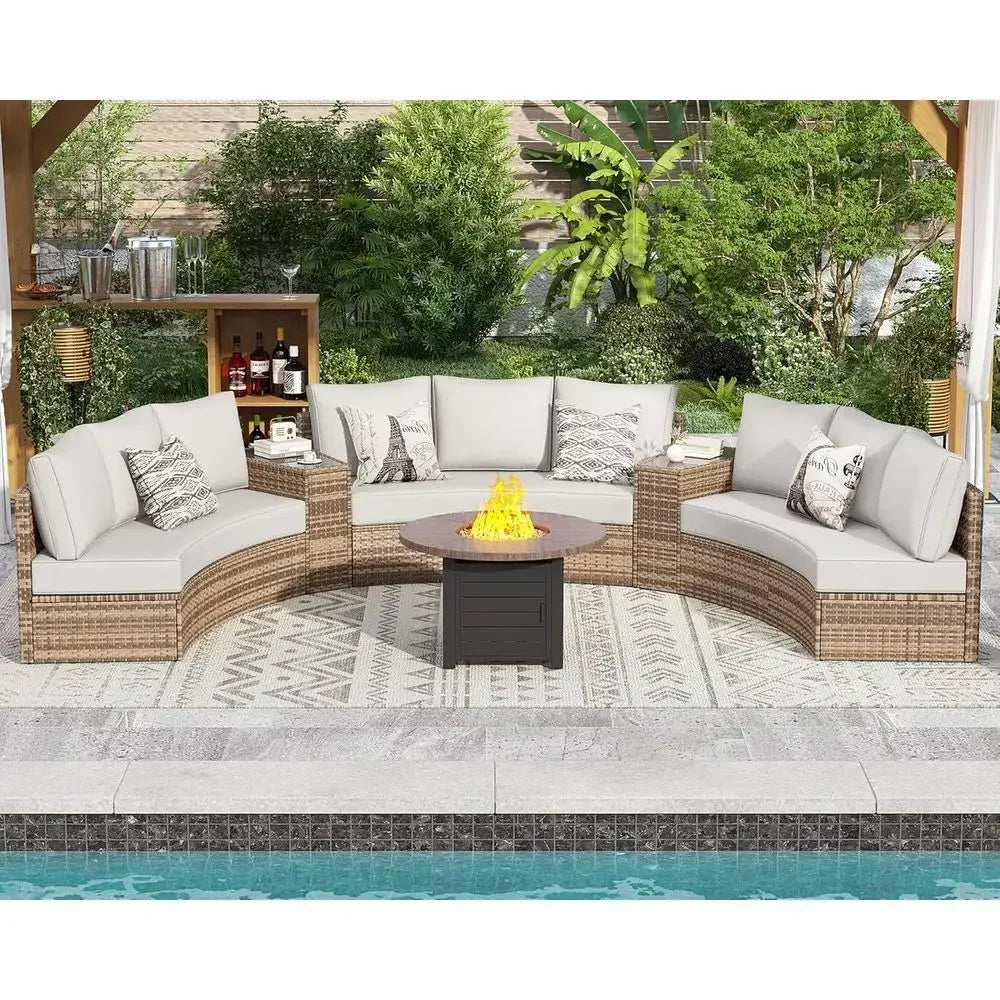 11-Piece Outdoor Wicker Sectional Sofa Set with Storage Wedge Table, Weather-Resistant.