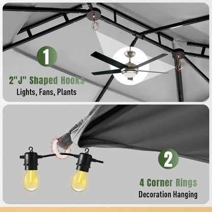 Outdoor Gazebo for Patio 10x12, Metal Frame Canopy with Double Roofs, Heavy Duty.