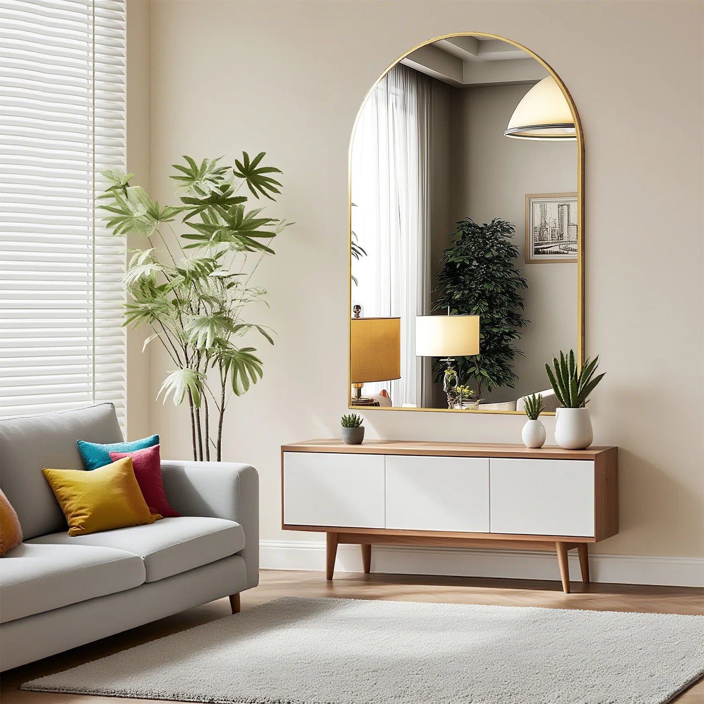 JHK 26"x38" Arched Metal Framed Bathroom Mirrors for Wall  Hanging and Bedroom Entryway