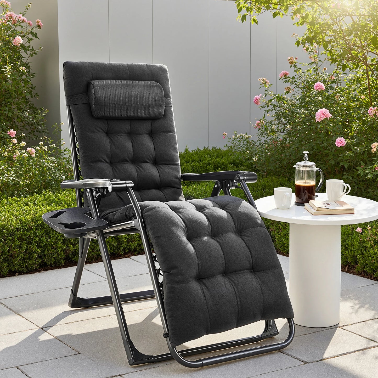 Zero Gravity Recliner Patio Lounge Chair Folding Portable with Cup Holder, Removable Cushion.