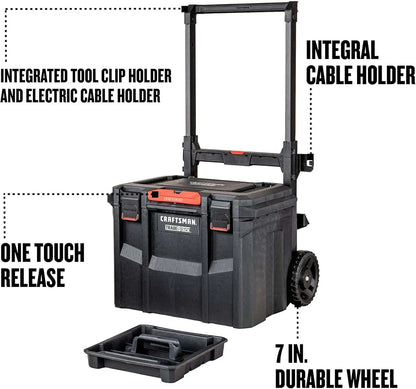 Waterproof Rolling Toolbox with Wheels, Stackable Storage for Indoor/Outdoor.