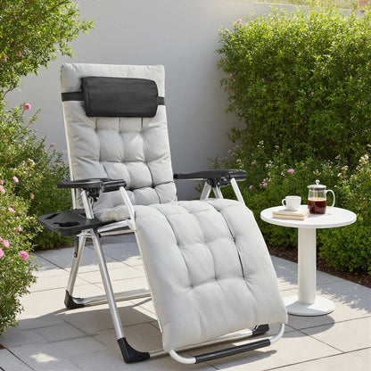 Zero Gravity Set of 2 Portable Recliner, Patio Outdoor Lounge Chair with Cup Holder, Adjustable Pillow.