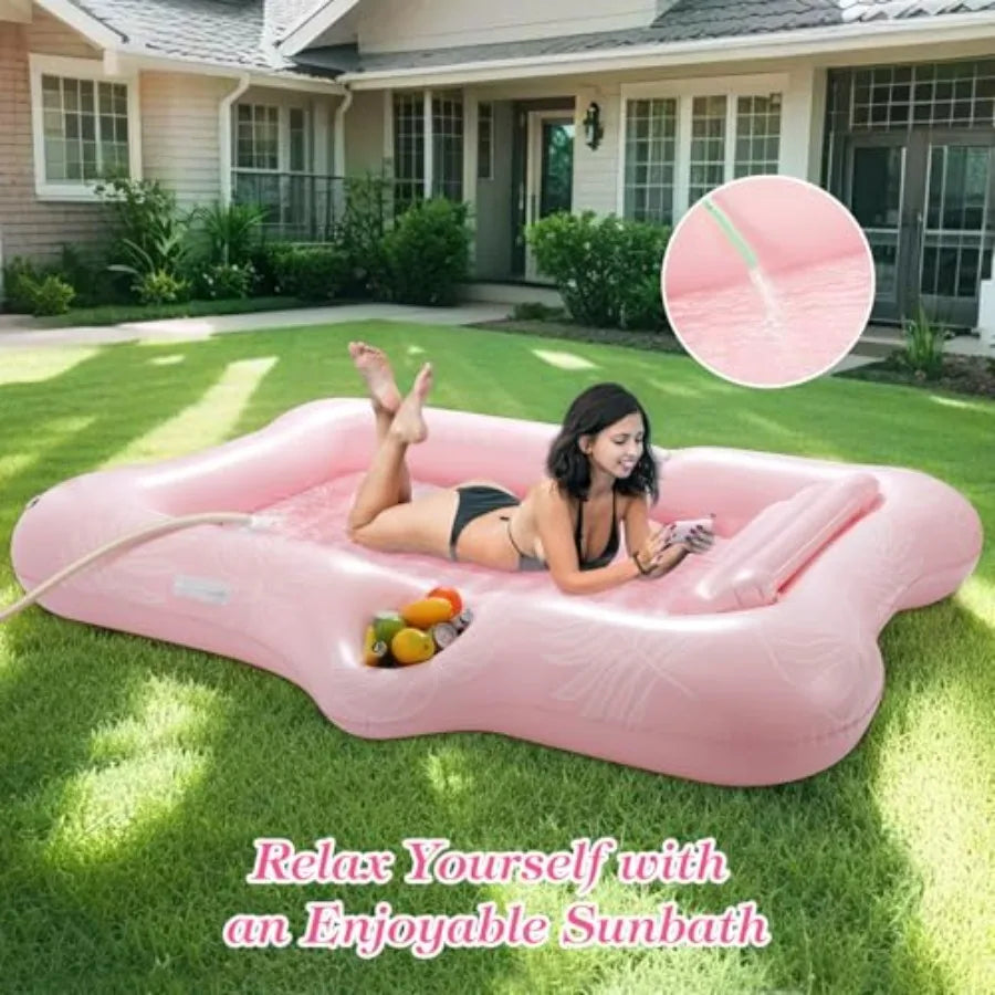 Large Inflatable Pool Float for Adults with Ice Bar and Drink Holder Tanning Bed Raft.