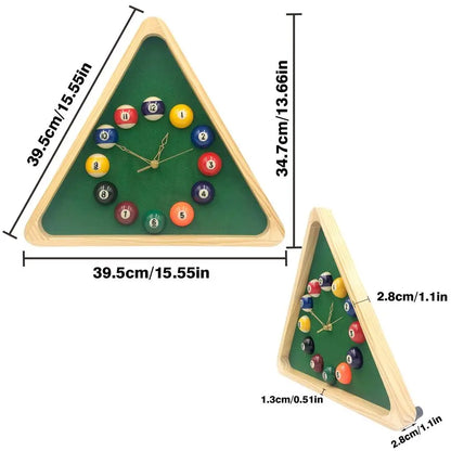 Billiards Pool Ball Clock 14Inch Triangle Pool Table Cool Wall Clock.