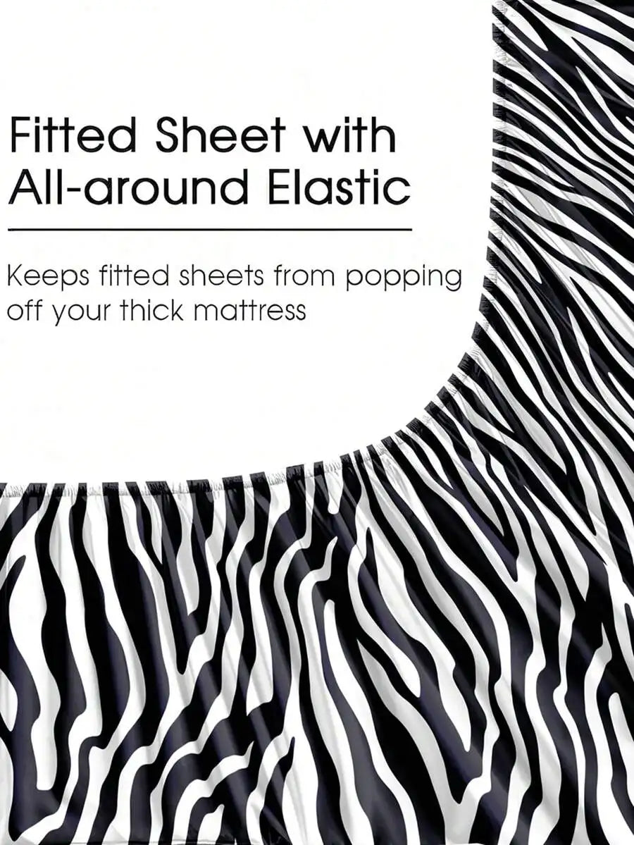 4PCS Zebra Print Bedding Set - Microfiber Sheet Set with Deep Pocket Fitted Sheet